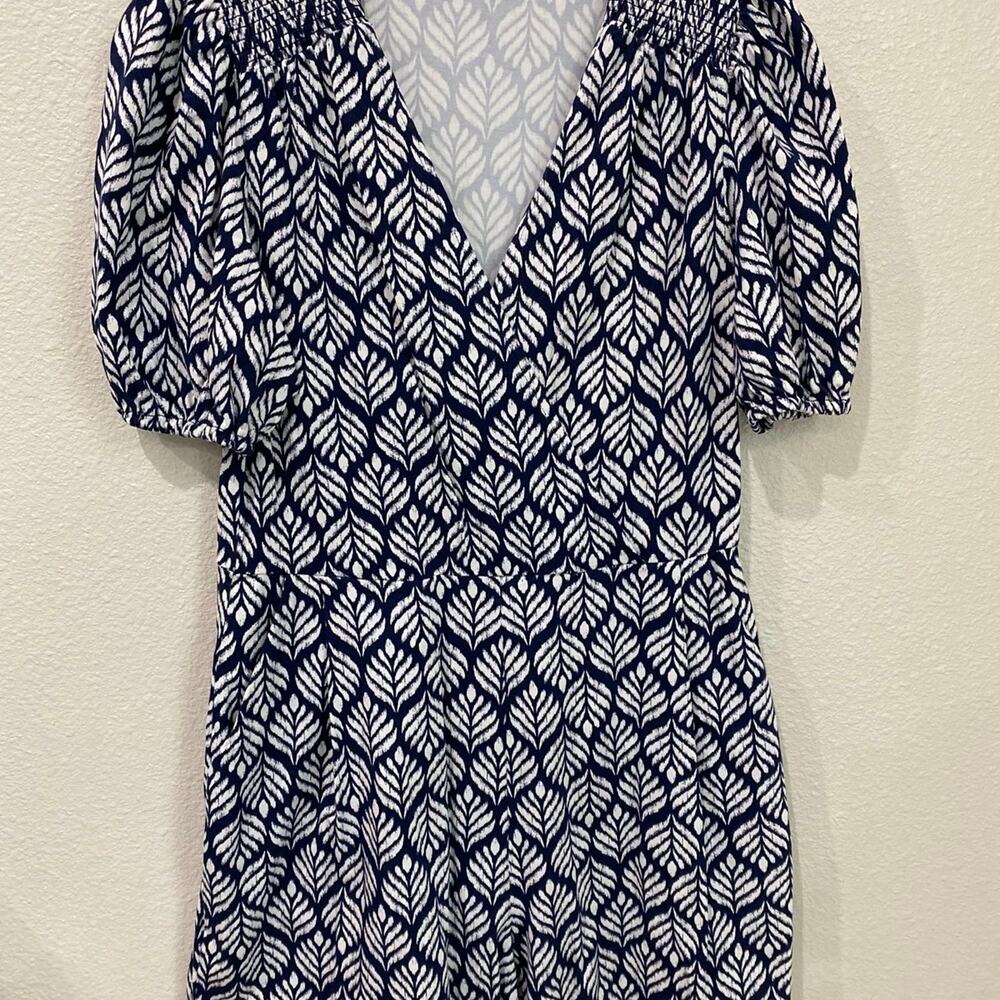 Boden Navy and White Leaf-Print Jumpsuit